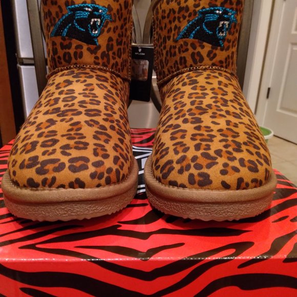 Officially Licensed NFL Women's Leopard-Print Bling Boot by Love Cuce Carolina P - Picture 15 of 16